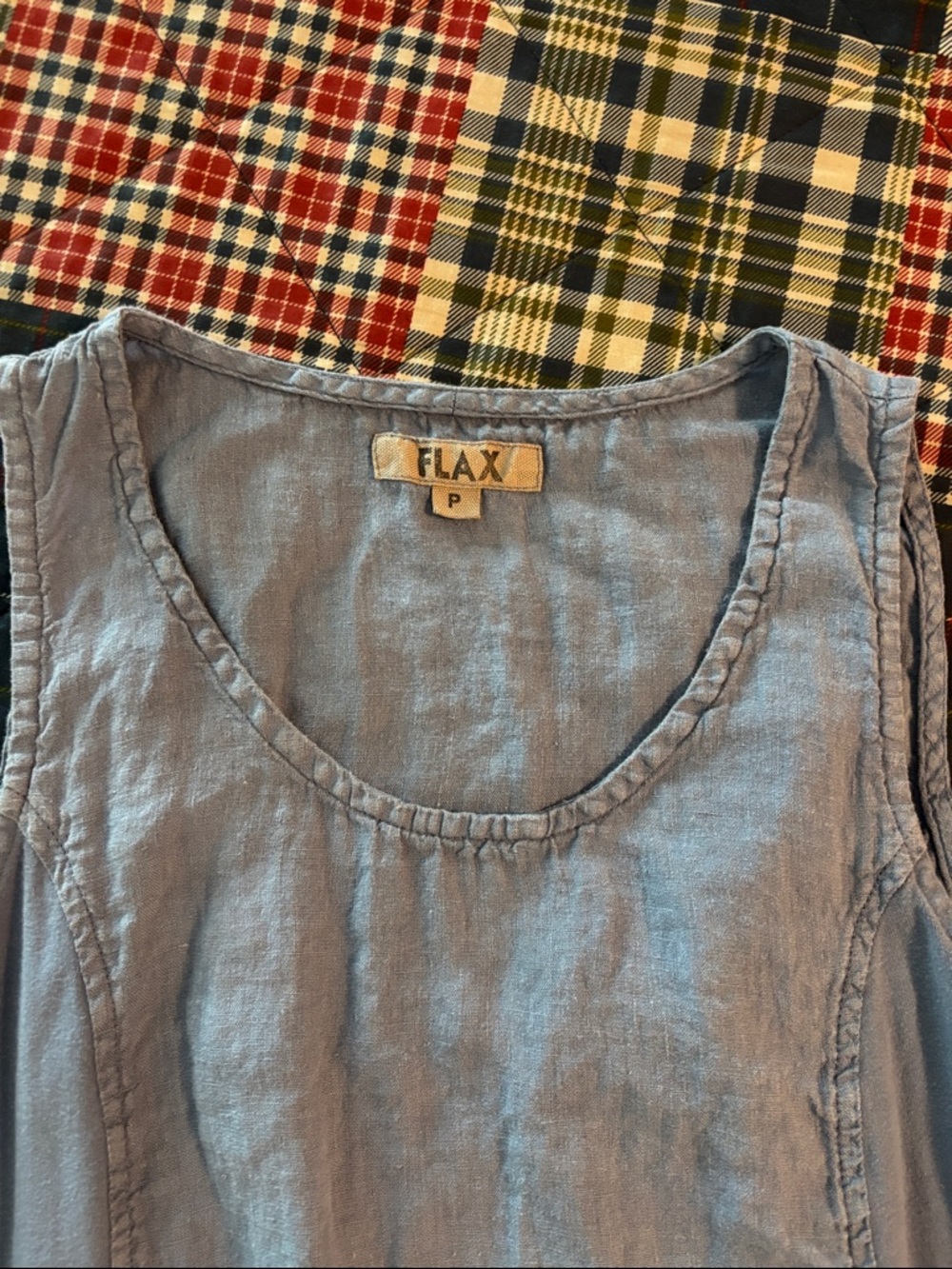 Flax Light Blue Linen Tank dress with Seamed Waist - Picture 3 of 8